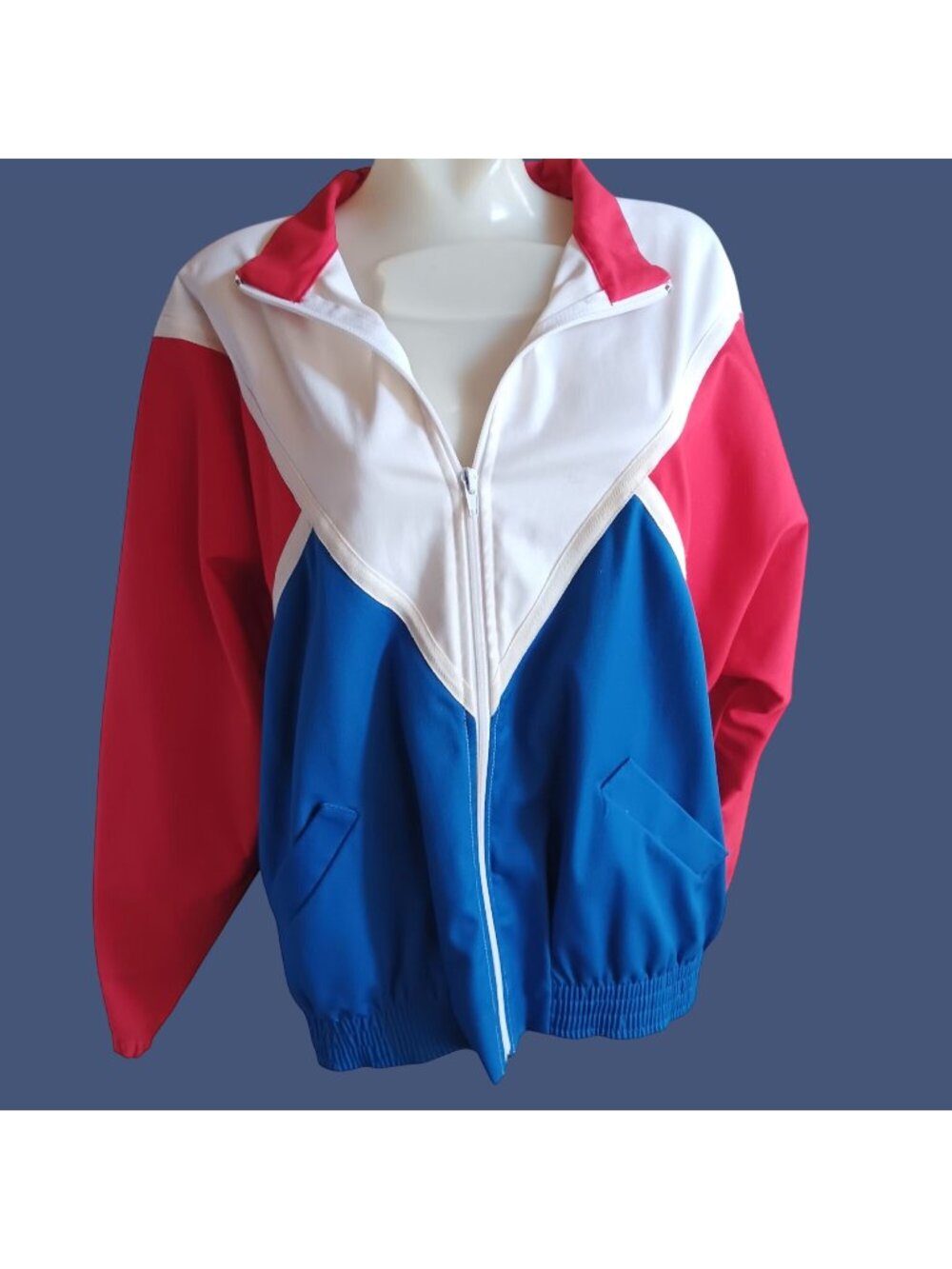 Large True Vintage Track Jacket Granny Tri-Color Made USA Colorblock 1990's